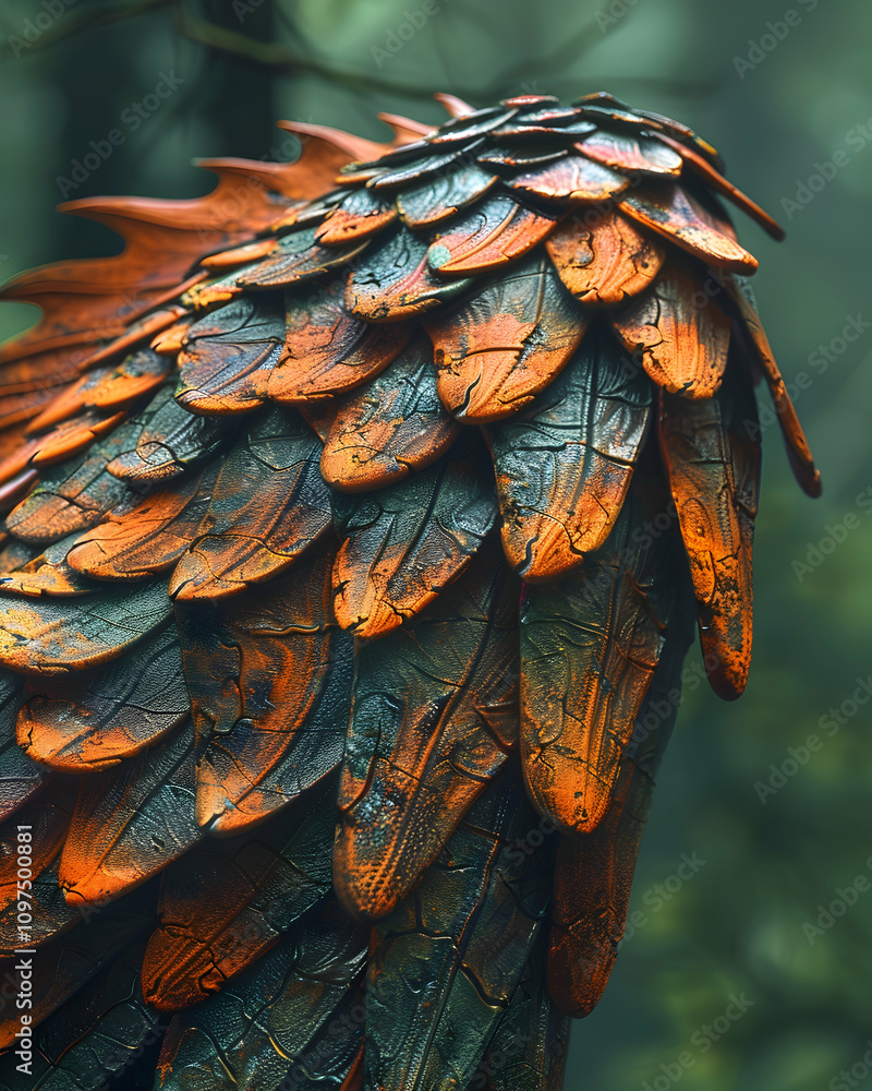 Fototapeta premium Close-up of orange and dark-grey textured scales.