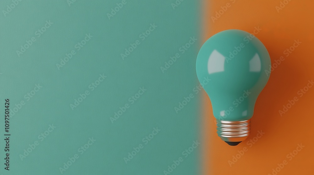 Mint Green Lightbulb: A single mint green lightbulb stands out against a vibrant blue and orange background, symbolizing a fresh idea, innovation, and the potential for new beginnings. Mint Green Lightbulb: A single mint green lightbulb stands out against a vibrant blue and orange background, symbolizing a fresh idea, innovation, and the potential for new beginnings.