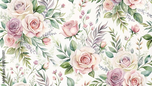 Elegant Watercolor Roses and Greenery Seamless Pattern for Textile Design
