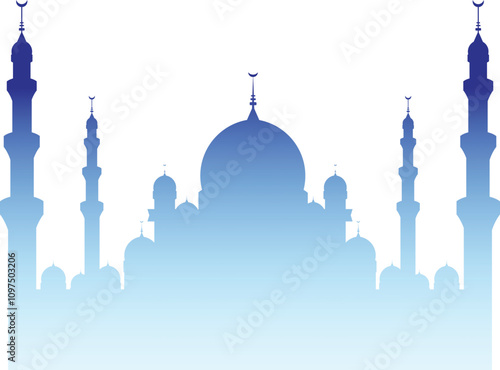 Mosque silhouette vector illustration. Islamic mosque buildings in silhouette for background element design