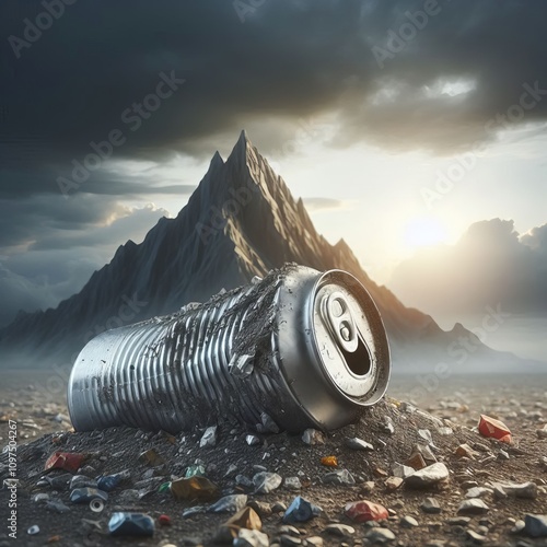 A Single Crushed Can Suggests waste human impact or the aftermat photo