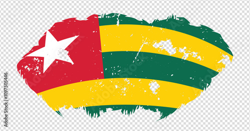 Togo national flag with distressed stroke brush effect on isolated background