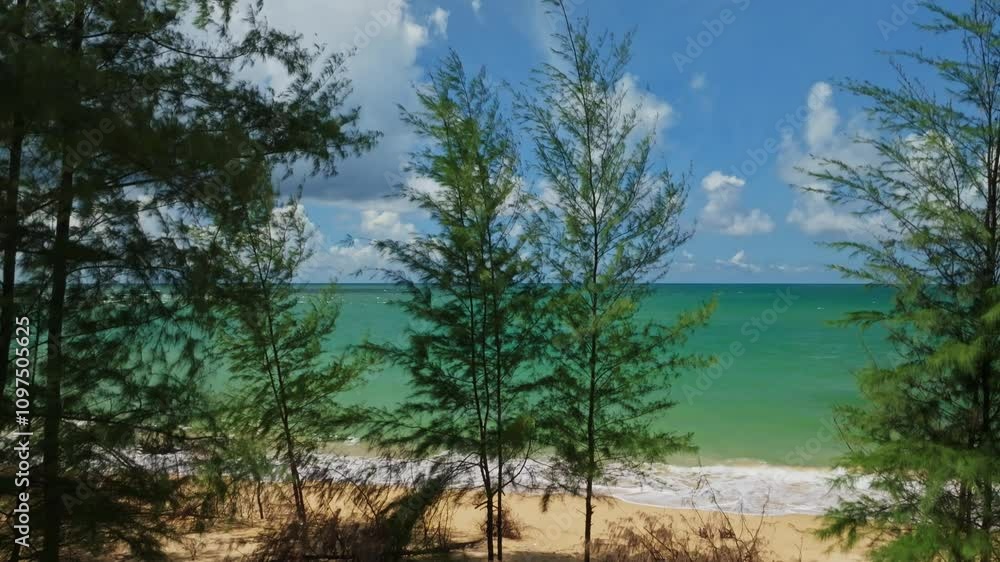 Beautiful sea summer landscape,Amazing sea water surface High quality video Bird's eye view, Drone view waves crashing on sand beach,Nature ocean sea beach background