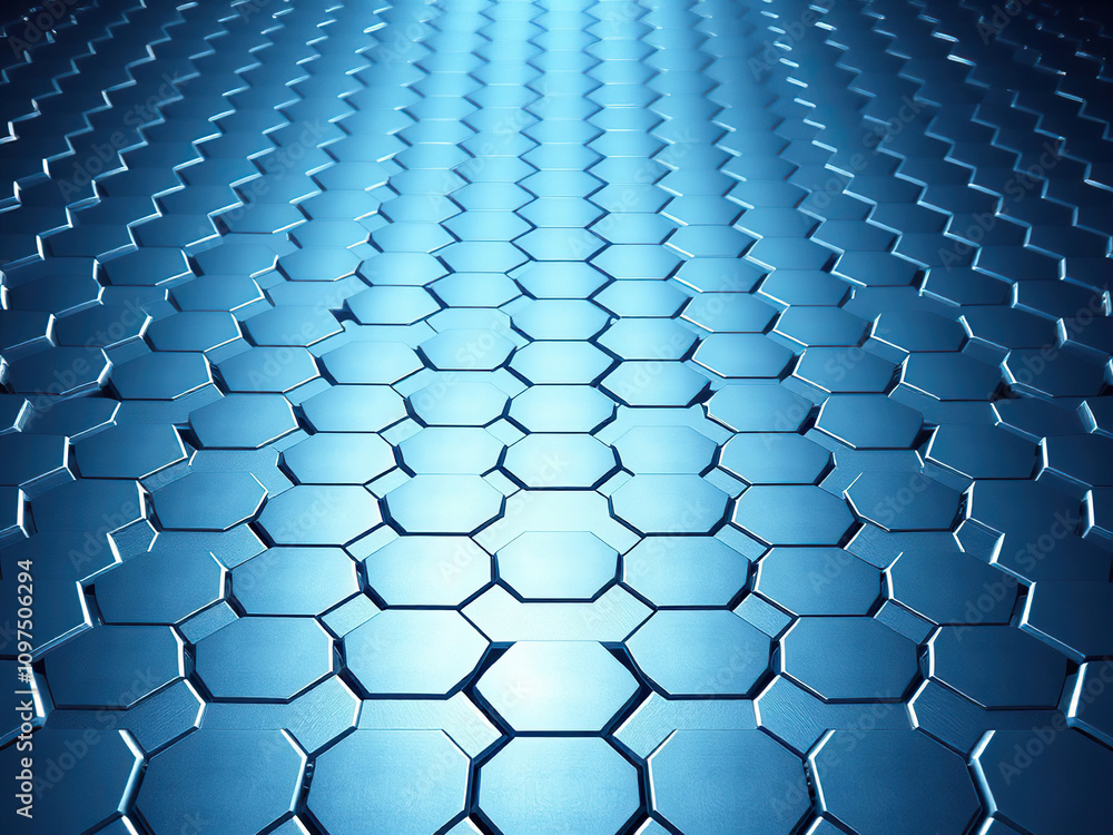 Naklejka premium Hexagonal metal plates with a subtle metallic sheen reflect the light in a captivating manner, modern, reflect