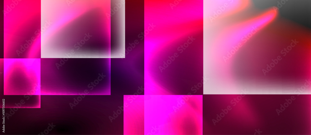 Fototapeta premium Glass squares with neon shiny light abstract background