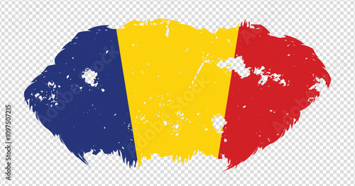 Romania national flag with distressed stroke brush effect on isolated background