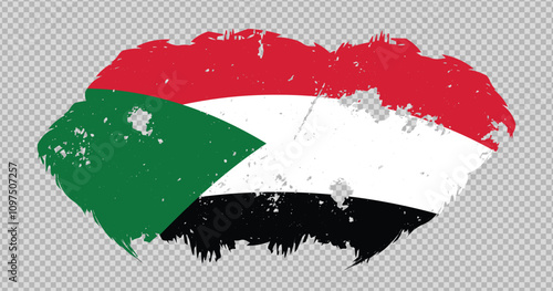 Sudan national flag with distressed stroke brush effect on isolated background