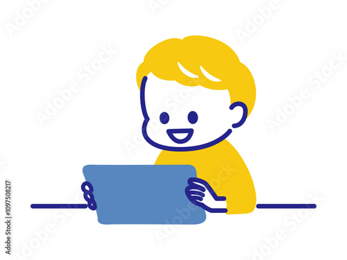 simple illustration of kids using tablet device
