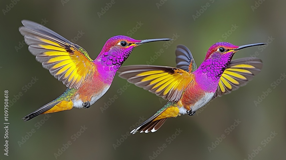 Colorful Hummingbirds in Mid Flight Colorful Hummingbirds in Mid Flight