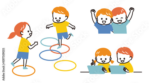 simple illustration of playing kids
