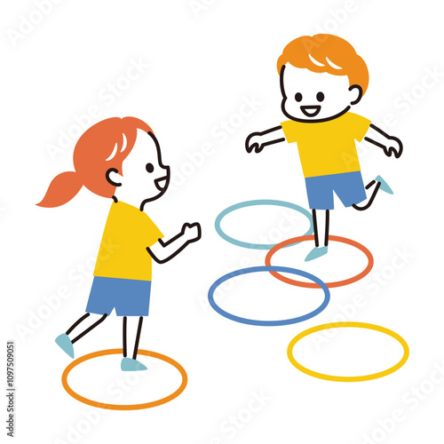 simple illustration of playing kids