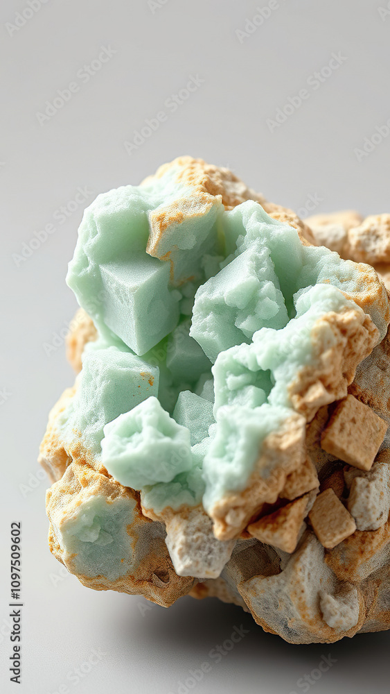 Macro closeup of rough natural zeolite mineral crystal, rock, macro Macro closeup of rough natural zeolite mineral crystal, rock, macro