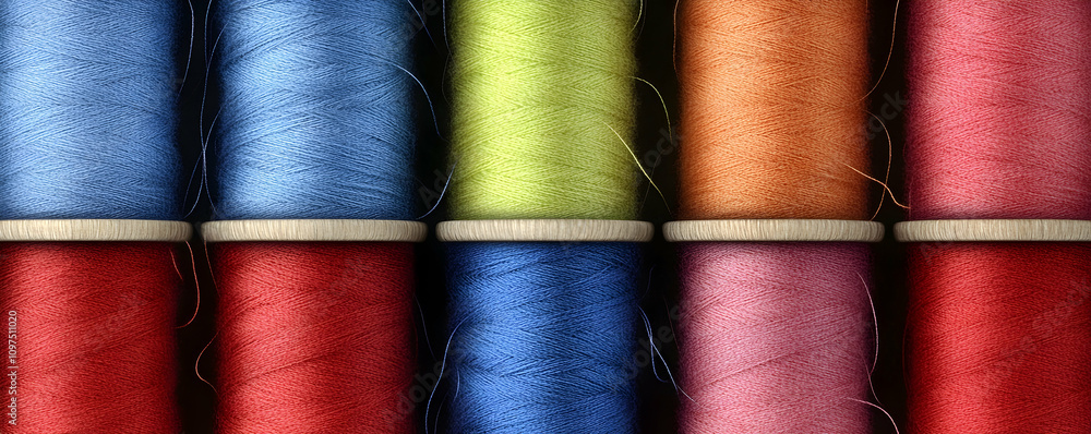 Colorful spools of thread neatly arranged. Colorful spools of thread neatly arranged.