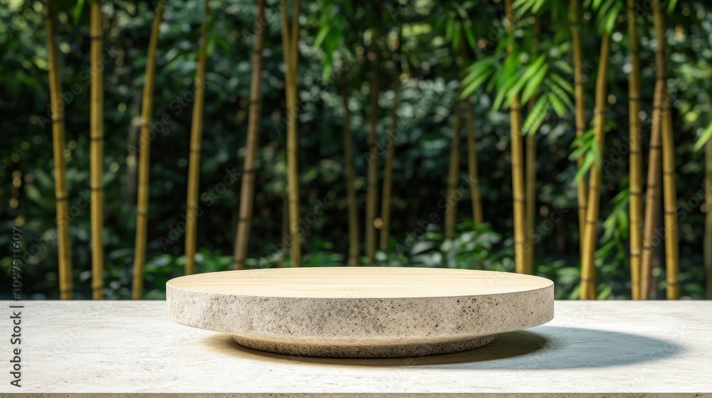 A minimalist plate on a stone surface with a bamboo backdrop, emphasizing nature and design. A minimalist plate on a stone surface with a bamboo backdrop, emphasizing nature and design.
