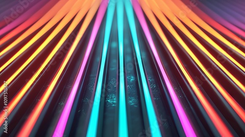 Vibrant neon lines in a dynamic pattern photo