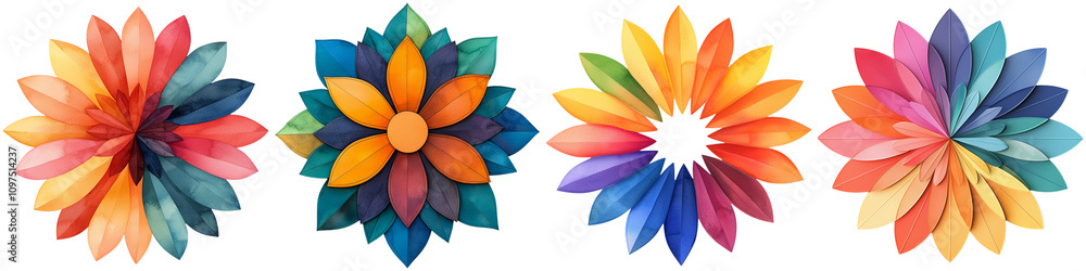 mandala watercolor by creativity concept, A vibrant display of multicolored floral shapes, showcasing intricate petal designs and a harmonious blend of colors. mandala watercolor by creativity concept, A vibrant display of multicolored floral shapes, showcasing intricate petal designs and a harmonious blend of colors.