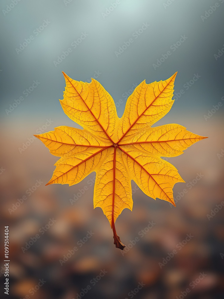Individual yellow maple leaf in autumn setting, bright, season Individual yellow maple leaf in autumn setting, bright, season