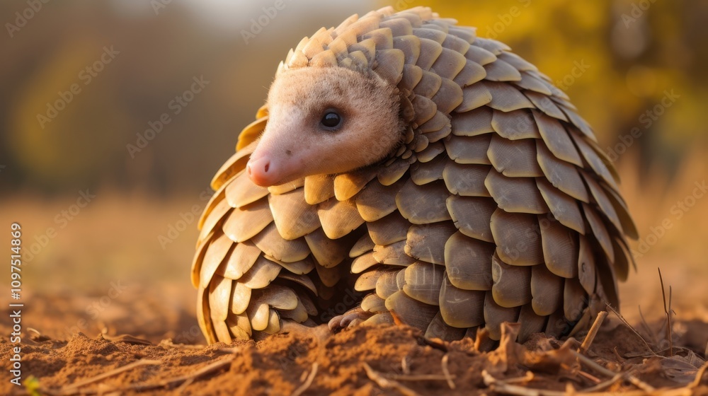 World Pangolin Day Curious pangolin in natural habitat at sunset World Pangolin Day Curious pangolin in natural habitat at sunset
