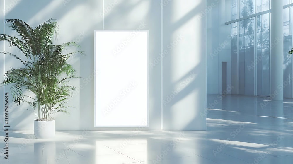 Modern Minimalist Interior With Blank Vertical Signage Modern Minimalist Interior With Blank Vertical Signage