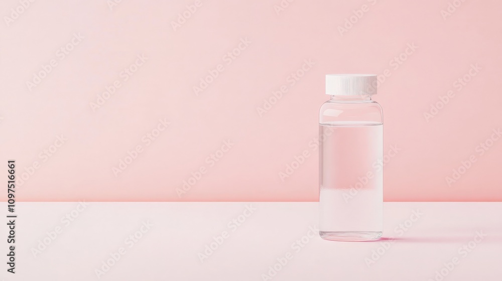 Simple Elegance: Clear Bottle on Pink Background Simple Elegance: Clear Bottle on Pink Background