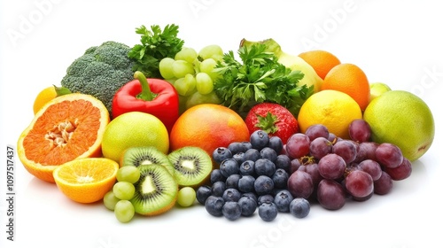 Let's All Eat Right Day Colorful assortment of fresh fruits and vegetables for healthy living and nutrition concept