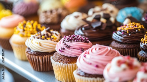 National Baker Day Colorful assortment of gourmet cupcakes with decorative frosting