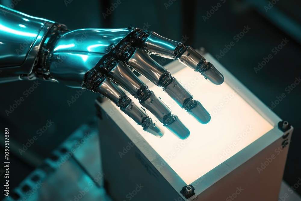 Robot Hand on Box Close-up Robot Hand on Box Close-up