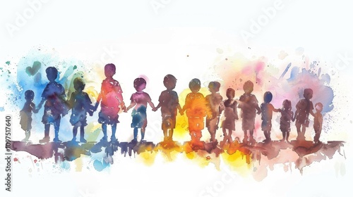 World Day of War Orphans Colorful unity of diverse children in watercolor art for social inclusion design