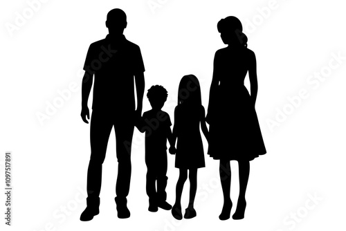 set of a father, mother, son and daughter vector Silhouette.