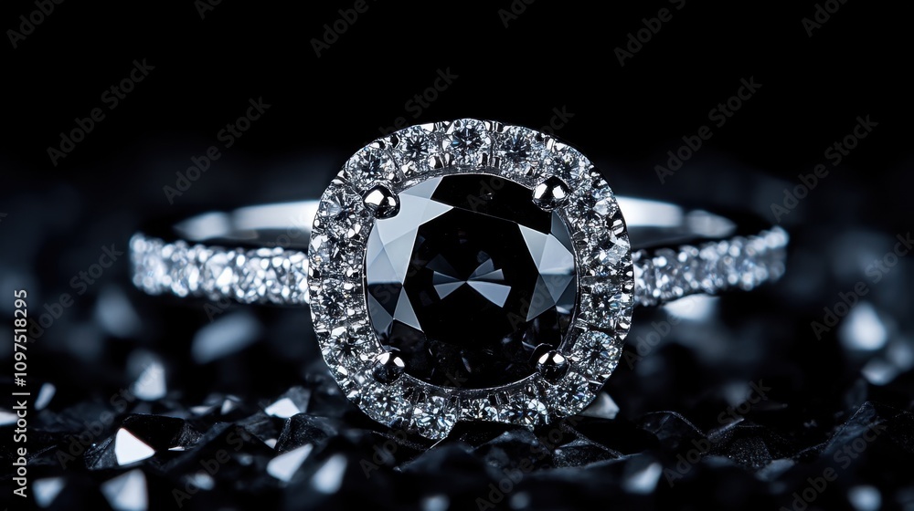National Black Diamond Month Elegant black diamond ring with silver band for luxury fashion and jewelry design National Black Diamond Month Elegant black diamond ring with silver band for luxury fashion and jewelry design