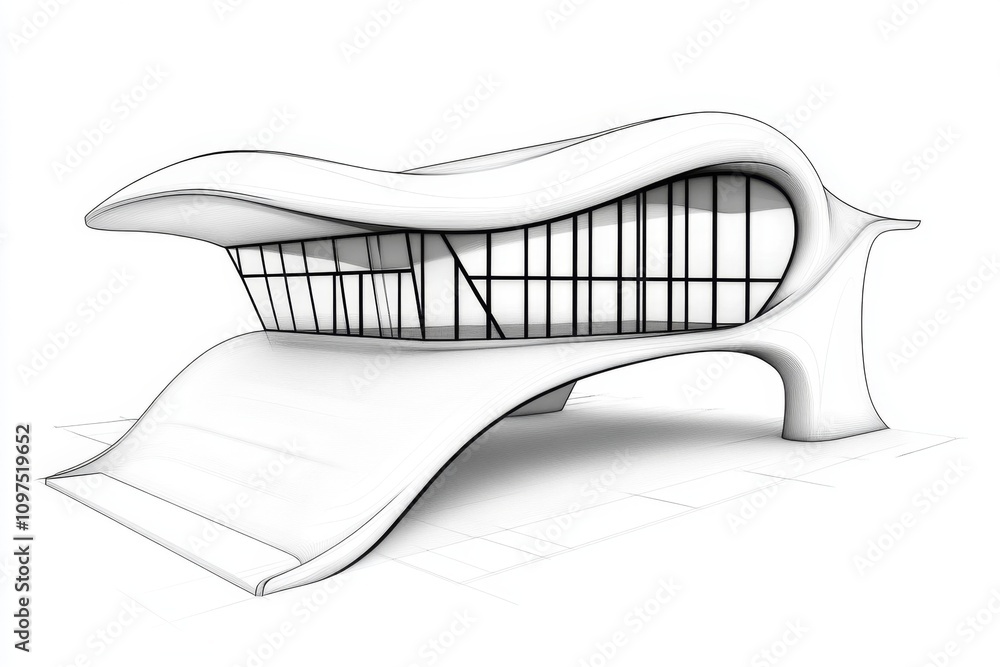 2D architectural sketch of a bridge, with precise lines and annotations on a clean white background 2D architectural sketch of a bridge, with precise lines and annotations on a clean white background