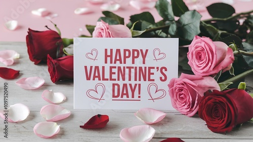 Valentines Day background with hearts and roses Happy Valentines Day banner