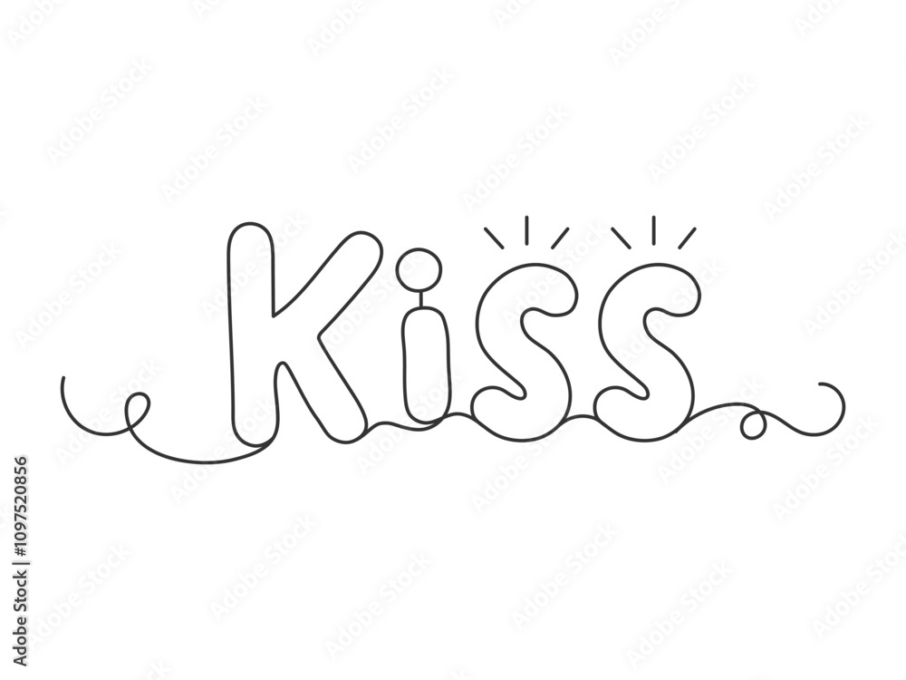 Kiss continuous one line art drawing isolated vector illustration. Kiss continuous one line art drawing isolated vector illustration.