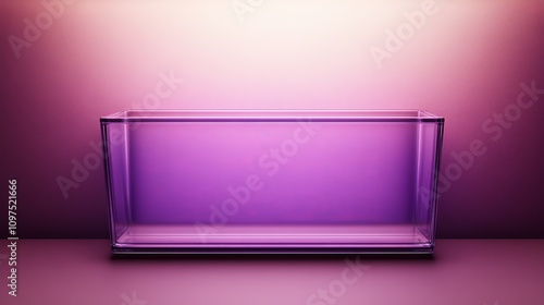 Empty Glass Display Case on Purple Background 