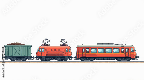 Set of Cartoon Trains in Four Unique Styles on White Background