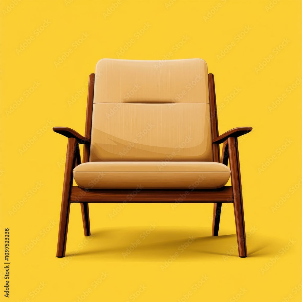 Fototapeta premium Stylish modern chair minimalist design interior decor vibrant yellow background contemporary style home aesthetics