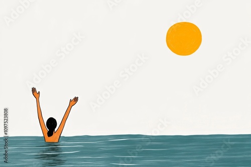 A single figure in water performing a stretch, illustrated with minimalist strokes and soft pastel tones photo