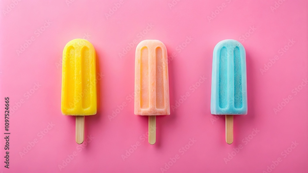 Three pastel popsicles on pink background a vibrant summer treat Three pastel popsicles on pink background a vibrant summer treat