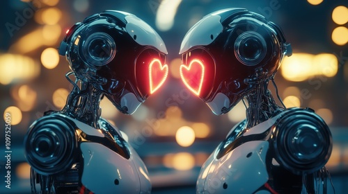 Futuristic romance theme with robot interaction highlighting love and connection