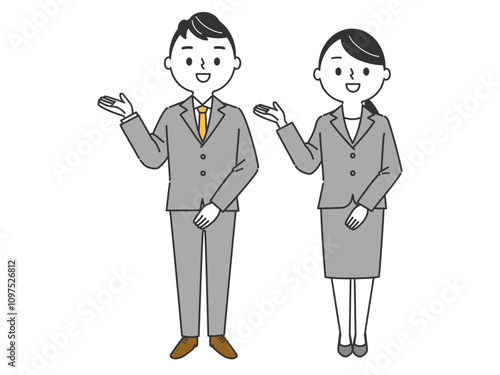 案内　ビジネスパーソン　全身　ベクター　イラスト