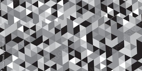 Seamless abstract black and gray stripe rectangles hexagon type cube geometric pattern. Triangle gray abstract seamless pattern. Abstract color Low-Polygones Generative Art background illustration ./