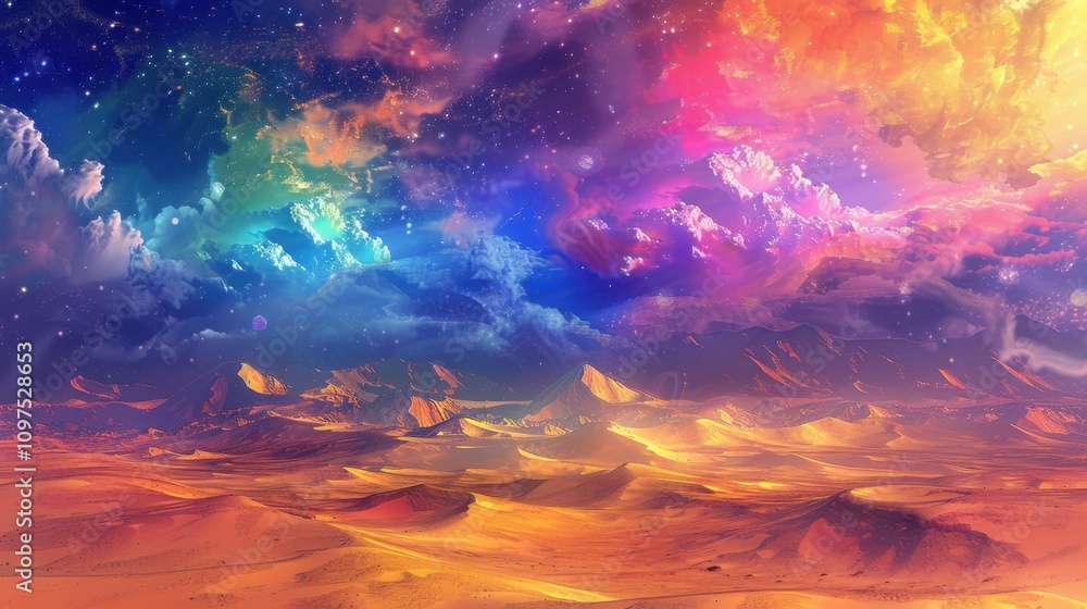 The endless desert sands were interrupted by a sudden burst of color as if a sea of chromatic waves had emerged in the middle of the barren landscape. The endless desert sands were interrupted by a sudden burst of color as if a sea of chromatic waves had emerged in the middle of the barren landscape.
