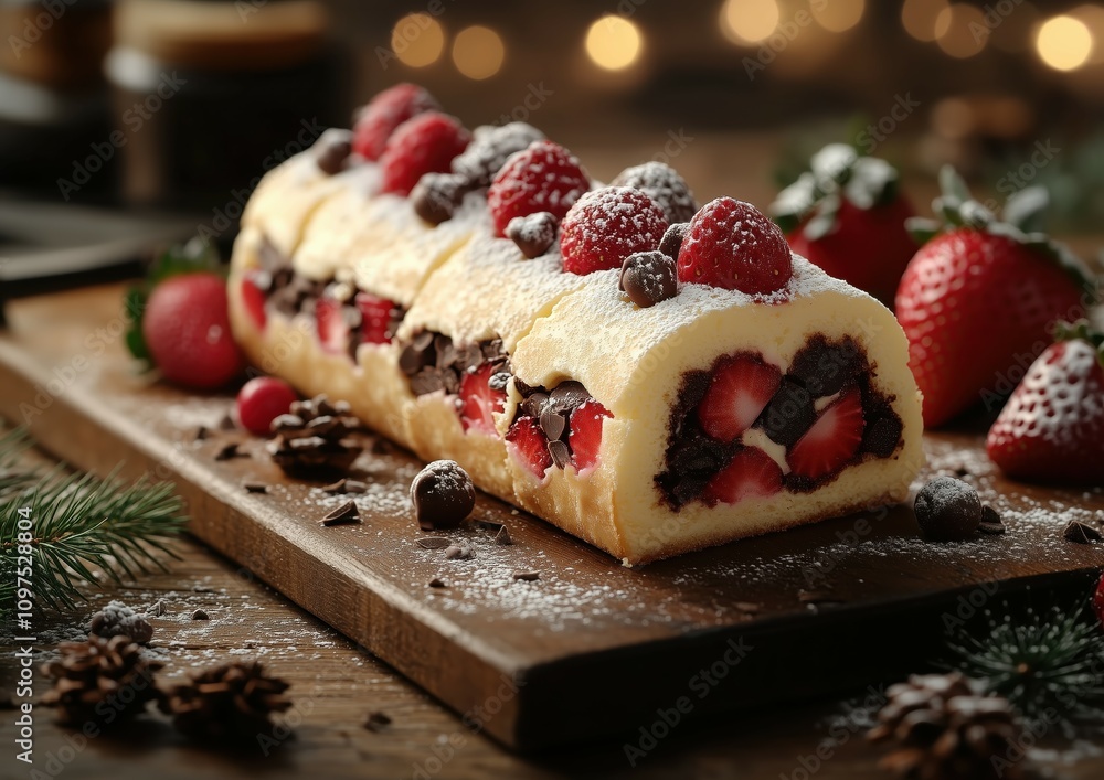 Yule Log Bûche De Noël Chocolate Berry Festive Christmas Winter Dessert Illustration Background Image Yule Log Bûche De Noël Chocolate Berry Festive Christmas Winter Dessert Illustration Background Image