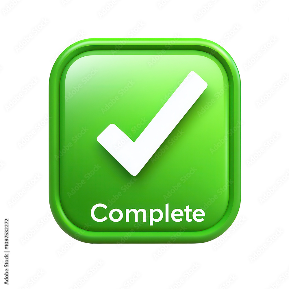 Complete Icon with Green Check and Rounded Edges Indicating Verification and Approval