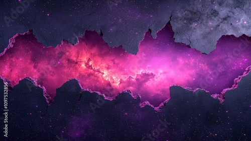 Torn wall of Reality Exposing a Glowing Galaxy