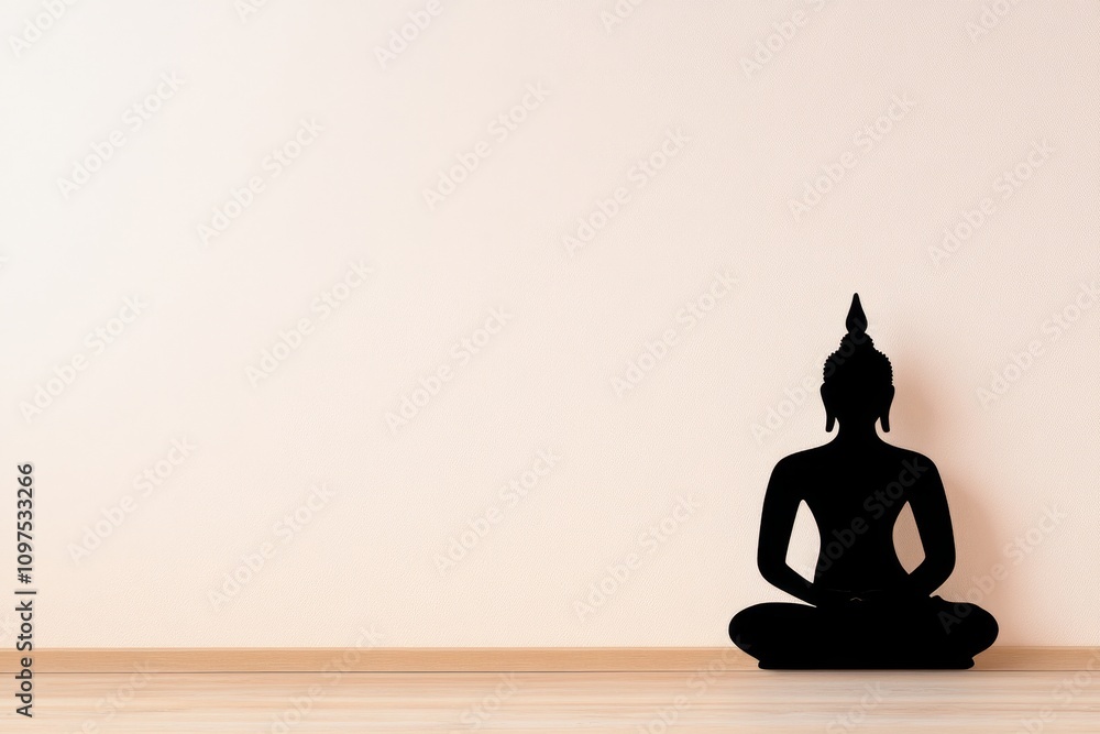 A silhouette of a seated Buddha statue against a plain white background, emphasizing meditative posture and tranquility A silhouette of a seated Buddha statue against a plain white background, emphasizing meditative posture and tranquility