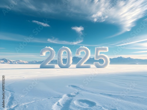 Wallpaper Mural The word of 2025 from snow on the snow field with blue sky and mountain. Torontodigital.ca