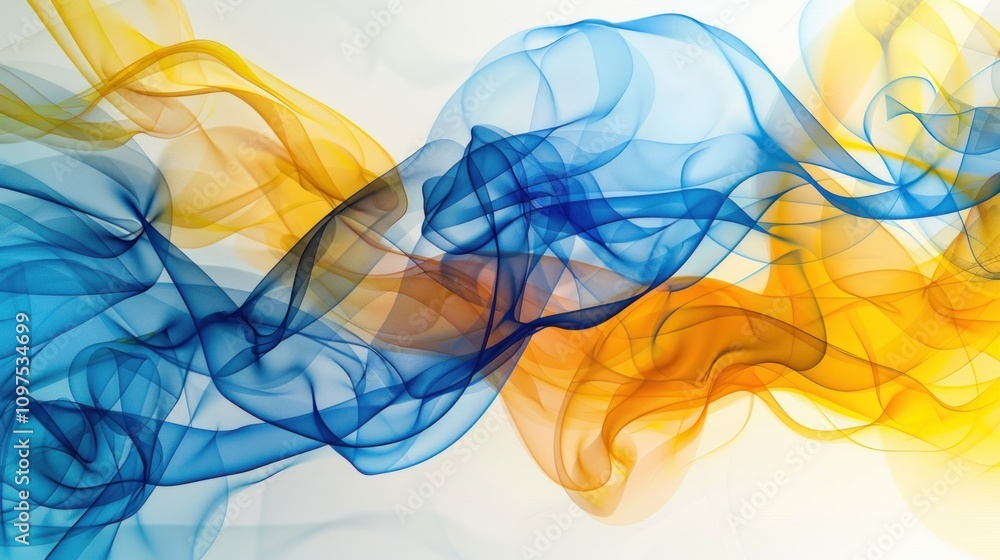 Abstract shapes in gradients from yellow to blue in a pattern on a white background Abstract shapes in gradients from yellow to blue in a pattern on a white background