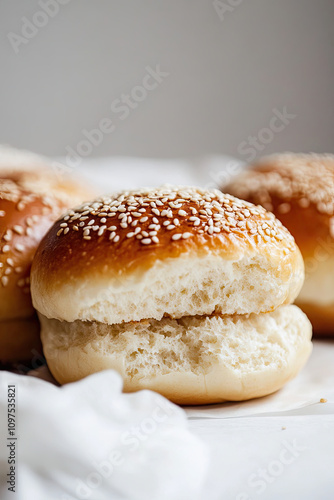 Sesame bun on white background