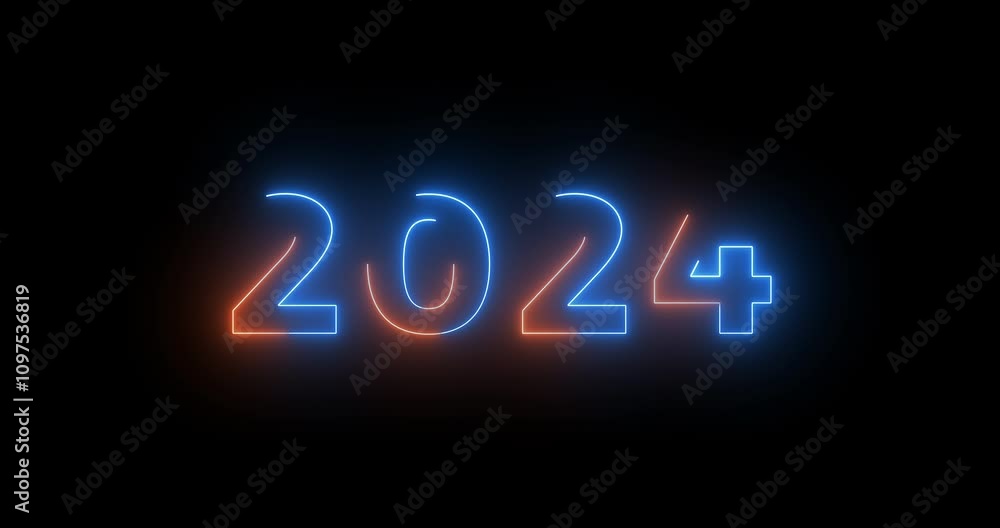 2024 neon text new year celebration clip for cinematic intro outro 4K black bg. Glowing neon lines moving new beginning for growth, business. Goodbye 2024, year of learning Shimmering haze foggy style 2024 neon text new year celebration clip for cinematic intro outro 4K black bg. Glowing neon lines moving new beginning for growth, business. Goodbye 2024, year of learning Shimmering haze foggy style
